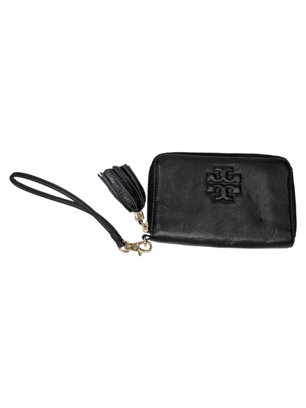Tory Burch Thea Wristlet Wallet Womens Black Leather Tassel Zip Around - Picture 3 of 13